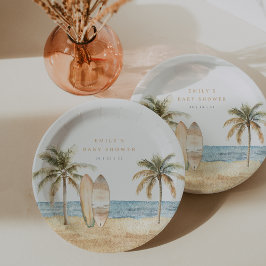 Prato De Papel Chá de fraldas Surf Costeiro de Aquarela