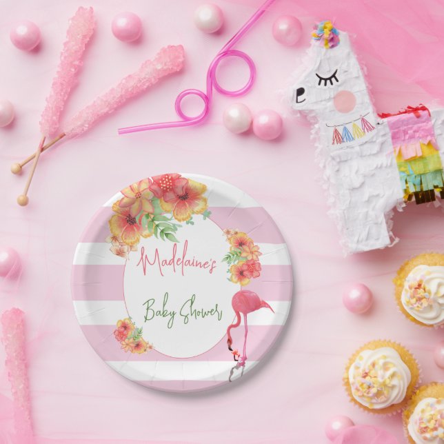 Prato De Papel Chá de fraldas Tropical Flamingo Pink Stripe (Festa)
