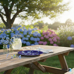 Prato De Papel Chá de fraldas verde do Jardim de Flores Azuis Mod