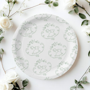 Prato De Papel Chá de fraldas verde do Toile Sage, cavalo de bala