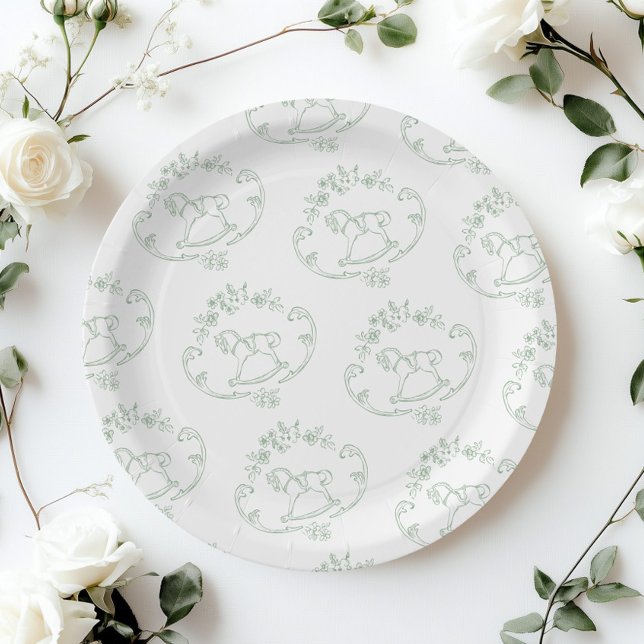 Prato De Papel Chá de fraldas verde do Toile Sage, cavalo de bala (Criador carregado)