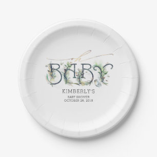 Prato De Papel Chá de fraldas verde e folhas Douradas