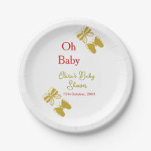 chá de fraldas vermelho da borboleta ouro oh bebê