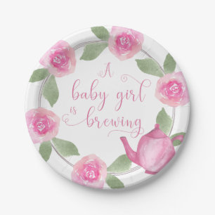 Prato De Papel Chá de fraldas Watercolor Floral Baby Girl está 