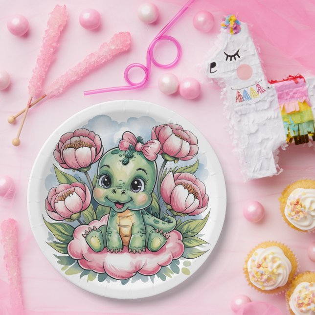 Prato De Papel Chá de fraldas Whimsical Dino Delight (Festa)
