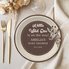 Prato De Papel Chá de fraldas Wild One Safari Giraffe