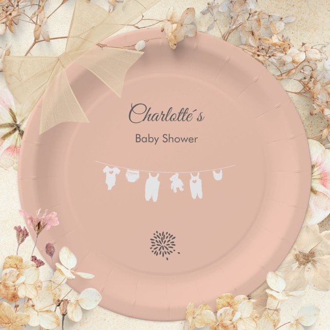 Prato De Papel Chá de Menina Mínima Rosa Esbranquiçada (Blush Pink Minimalist Baby Girl Shower Paper Plates ©Susanne Sachers - Sunny Mind 🌞)
