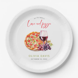 Prato De Papel Chá de Noiva Amor e Pizza