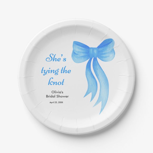 Prato De Papel Chá de Noiva Arco Azul Ela Está Casando  (Frente)