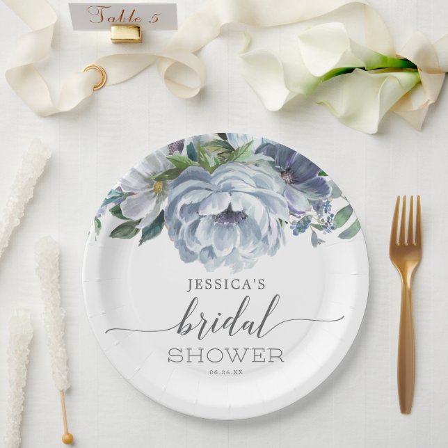 Prato De Papel Chá de Noiva Azul Empoeirado (Casamento)
