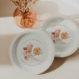 Prato De Papel Chá de Noiva Boho Floral Café "O Amor está Fervend