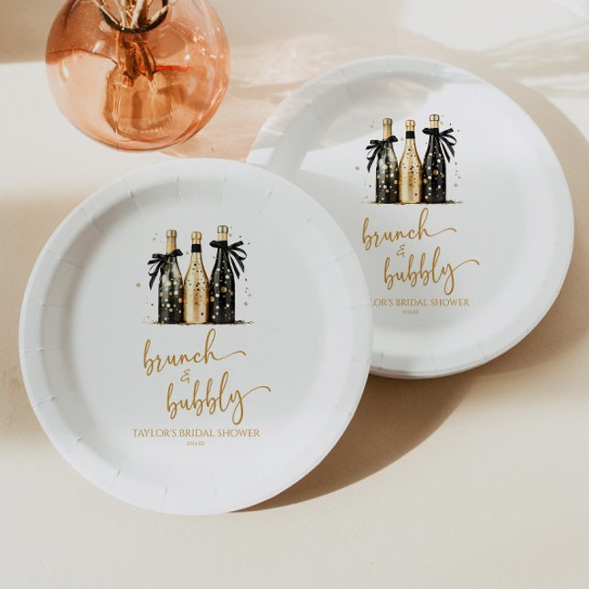 Prato De Papel Chá de Noiva Brunch e Champagne Dourado (Criador carregado)