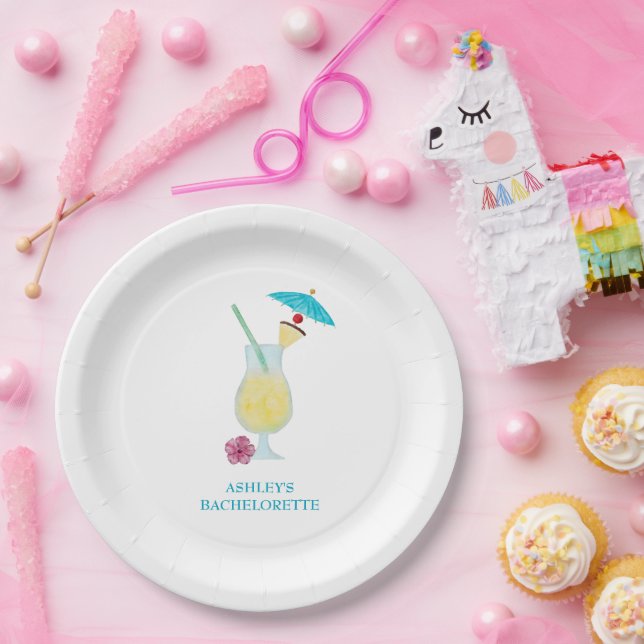 Prato De Papel Chá de Noiva Casamento Tropical Piña Colada  (Festa)