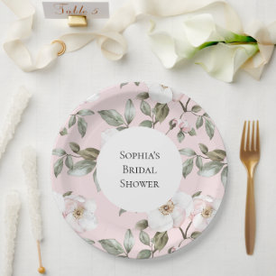 Prato De Papel Chá de Noiva com Flores Brancas e Rosas Lindas