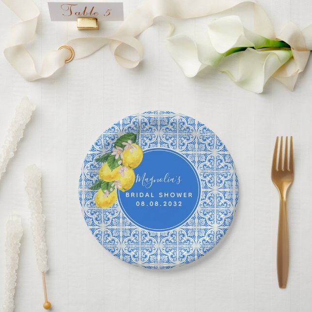 Prato De Papel Chá de Noiva com Limão Mediterrâneo (Casamento)