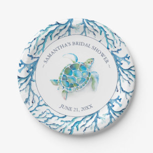 Prato De Papel Chá de Noiva com Tartaruga Marinha em Aquarela par
