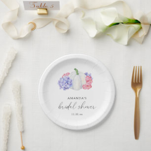 Prato De Papel Chá de noiva de abóbora branca e flores de hortêns
