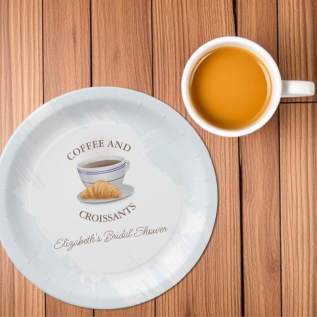 Prato De Papel Chá de Noiva de Café e Croissants (Criador carregado)