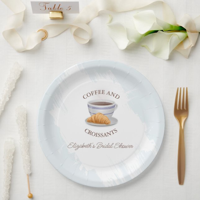 Prato De Papel Chá de Noiva de Café e Croissants (Casamento)