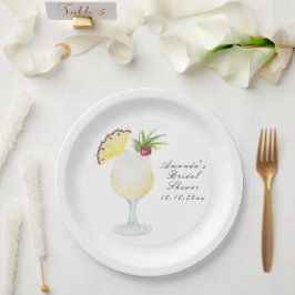 Prato De Papel Chá de Noiva de Coquetel Pina Colada com Aquarela