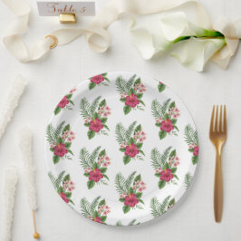 Prato De Papel Chá de Noiva de Flores Tropicais Rosa