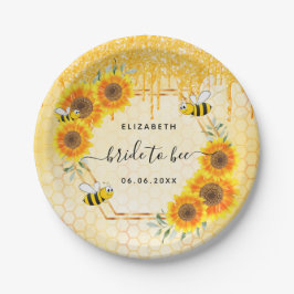 Prato De Papel Chá de noiva de girassóis com brilho dourado de ab