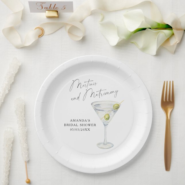 Prato De Papel Chá de noiva de Martinis e Matrimônio  (Casamento)
