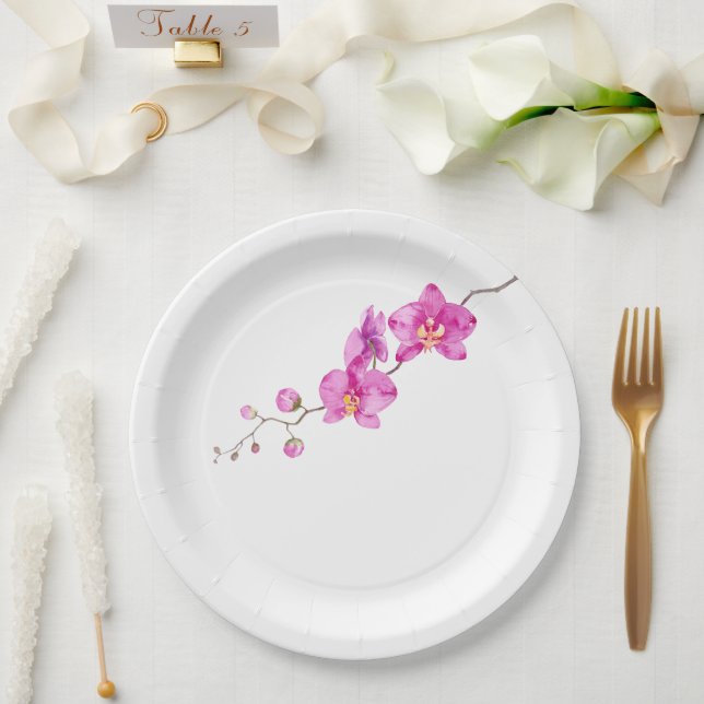Prato De Papel Chá de Noiva de Orquídeas Rosa (Casamento)
