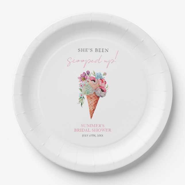 Prato De Papel Chá de Noiva de Sorvete em Aquarela (Frente)
