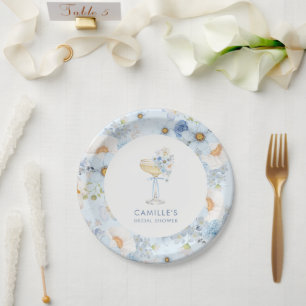 Prato De Papel Chá de Noiva Elegante com Espumante Azul