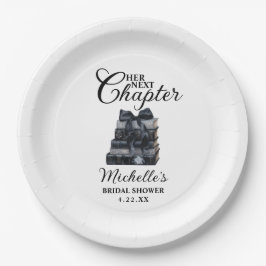 Prato De Papel Chá de Noiva Elegante com Tema de Livros em Preto 