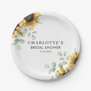 Prato De Papel Chá de Noiva Elegante de Girassóis Florais