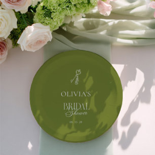 Prato De Papel Chá de Noiva Elegante em Verde Sálvia para Jardim