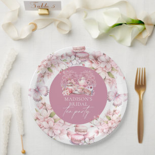 Prato De Papel Chá de Noiva Elegante Personalizado com Flor de Ce