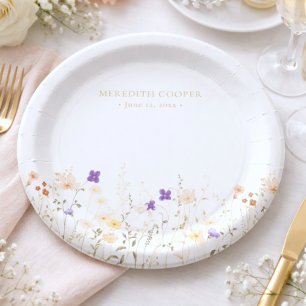 Prato De Papel Chá de Noiva Elegante Romântico de Flores Silvestr