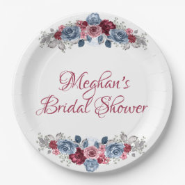 Prato De Papel Chá de Noiva em Azul Poente e Burgundy  