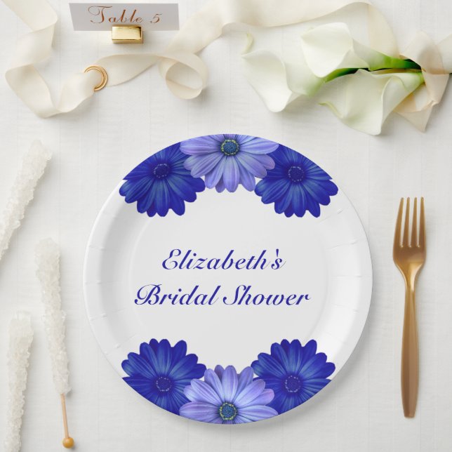 Prato De Papel Chá de Noiva Floral Azul (Casamento)