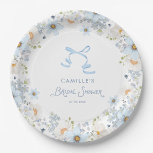Prato De Papel Chá de Noiva Floral Azul Jardim