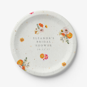 Prato De Papel Chá de Noiva Floral Boho Cottagecore Nome Laranja