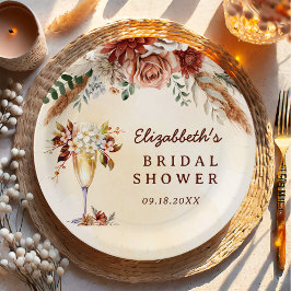 Prato De Papel Chá de Noiva Floral Boho Terracota