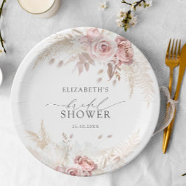 Prato De Papel Chá de Noiva Floral com Rosas Cor de Rosa Batom