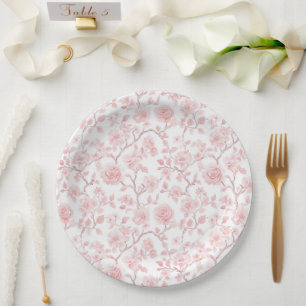 Prato De Papel Chá de Noiva Floral com Rosas Cor-de-Rosa Lindas