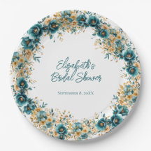 Chá de Noiva Floral em Aquarela Azul Turquesa e Do