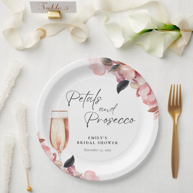 Prato De Papel Chá de Noiva Floral Pétalas & Prosecco (Casamento)