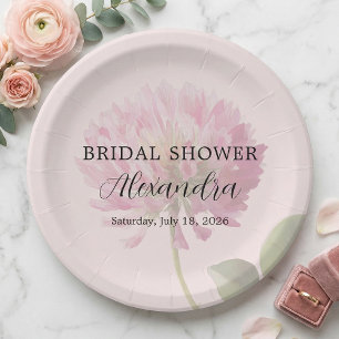 Prato De Papel Chá de Noiva Floral Rosa Bege Romântico Elegante
