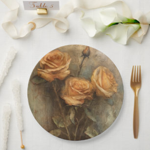 Prato De Papel Chá de Noiva Floral Rosa Pêssego