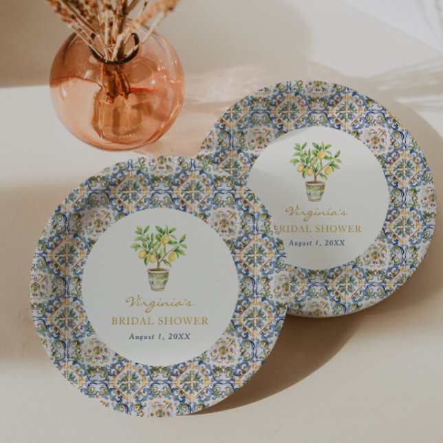 Prato De Papel Chá de Noiva Italiano (Italian Lemon Bridal Shower Paper Plates by Painted Paperie
)