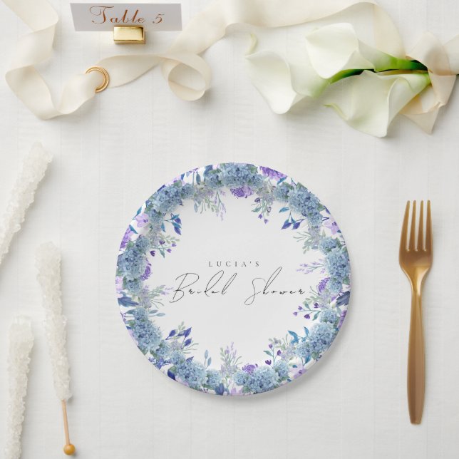 Prato De Papel Chá de Noiva Jardim Floral Roxo Azul (Casamento)