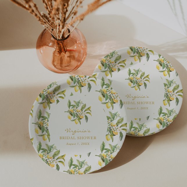 Prato De Papel Chá de Noiva Limão (Lemon Floral Bridal Shower Paper Plates by Painted Paperie
)