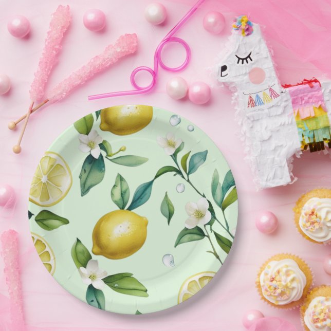 Prato De Papel Chá de noiva moderno em tom de amarelo limão com g (Festa)